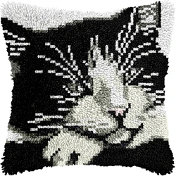 Funda de almohada Smyrna con ganchos pestillo gato bordado a mano