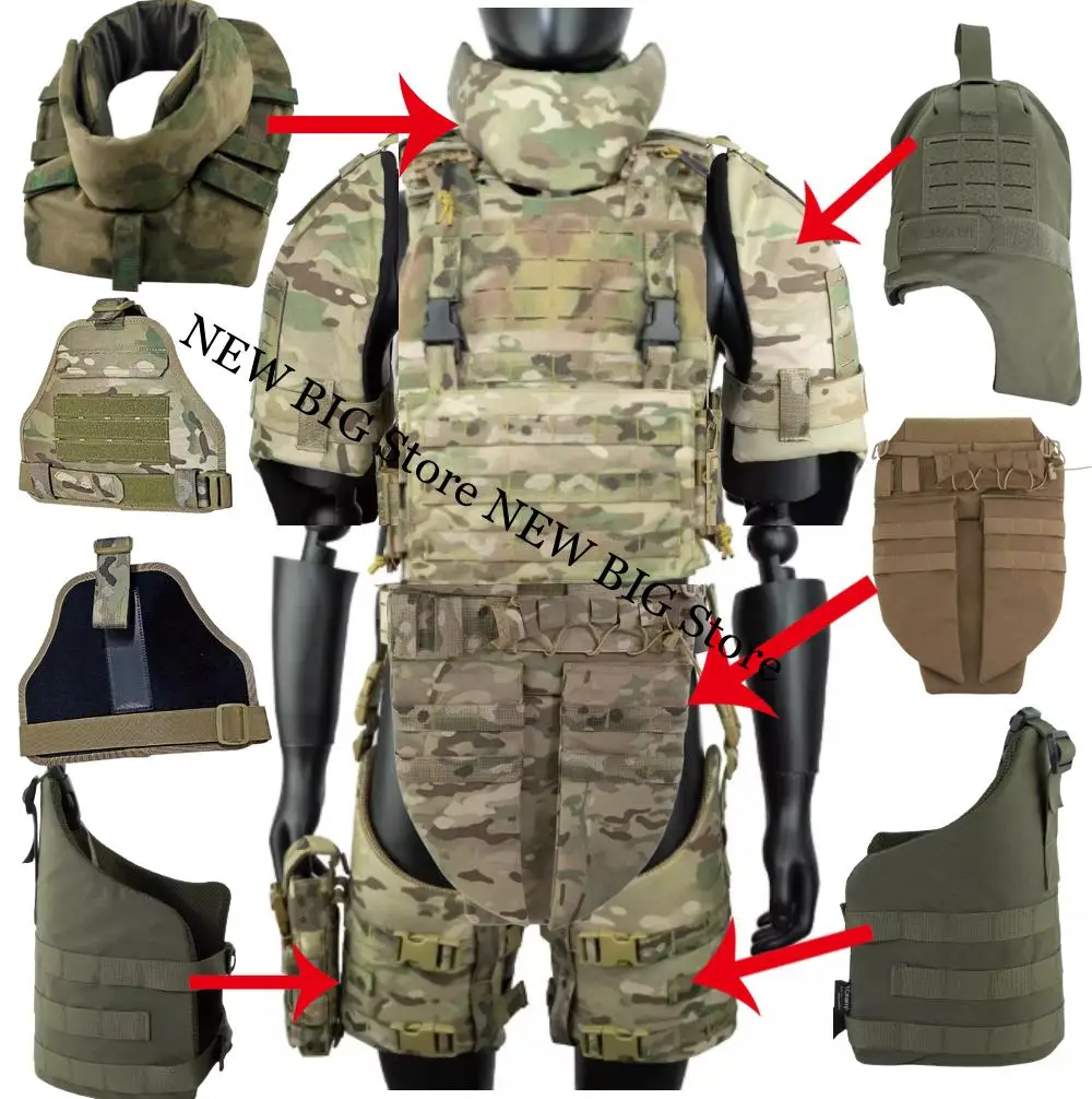 Chaleco táctico expandible protección universal cuello y muslos