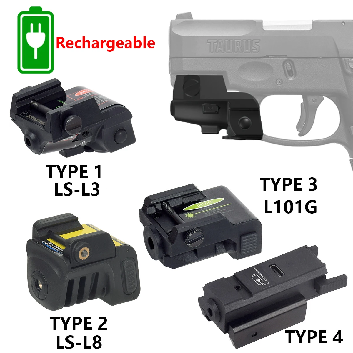 Mira Láser Airsoft Recargable USB Rojo y Verde - imagen 5