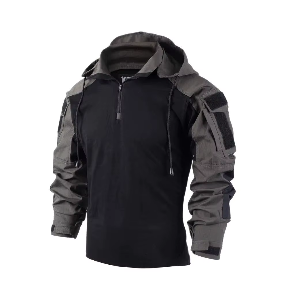 Camisa táctica con capucha y cuello alto para airsoft, caza y outdoor