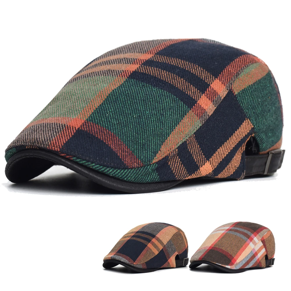 Gorra newsboy vintage a cuadros con visera ajustable plana