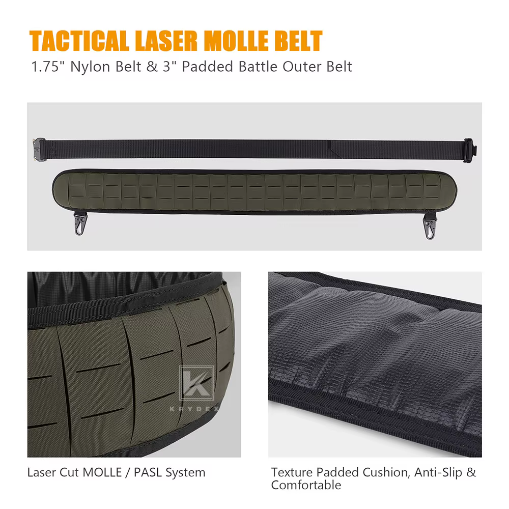 KRYDEX Cinturón táctico MOLLE acolchado modular Ranger Green - imagen 4