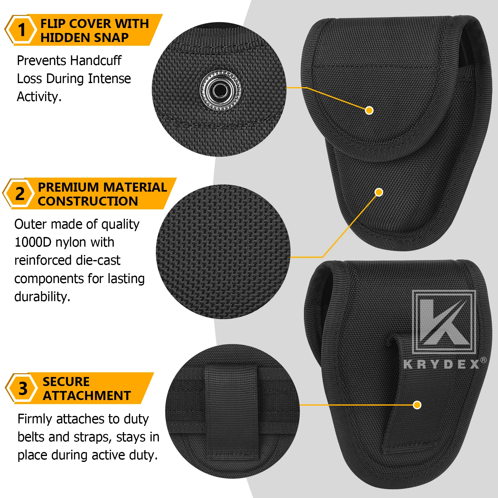 KRYDEX funda táctica porta esposas de nailon 1000D con cierre oculto - imagen 3
