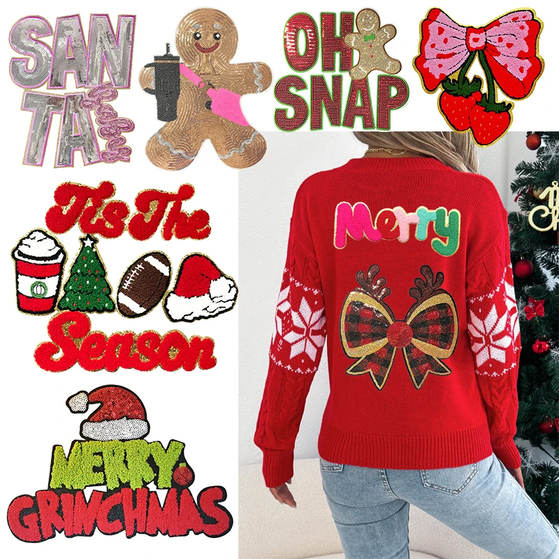 Parche bordado chenilla Papá Noel para planchar, Feliz Navidad - imagen 4