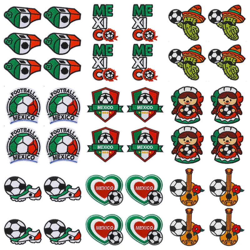 Parches termoadhesivos bordados fútbol México cactus guitarra para ropa - imagen 4