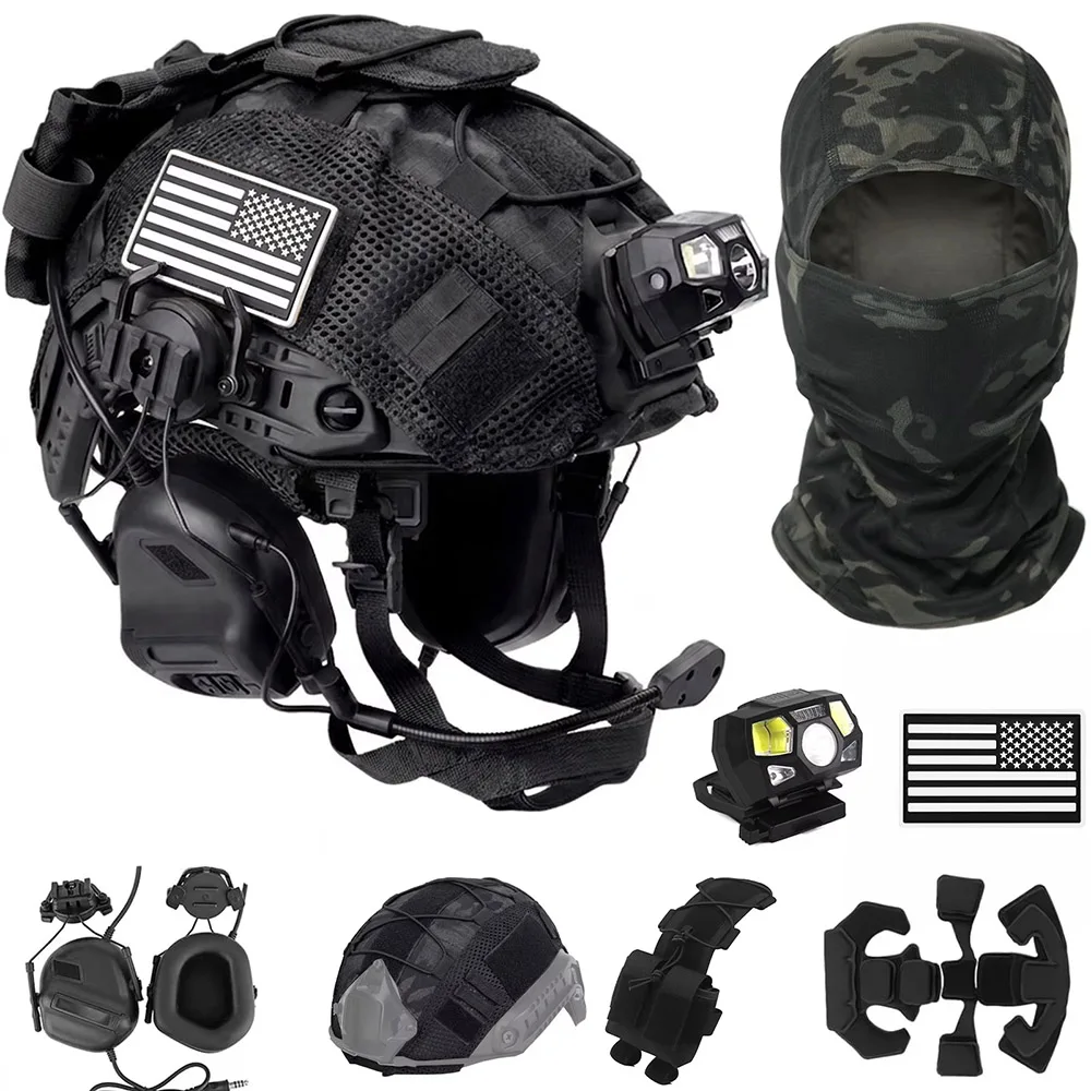 Casco táctico FAST para airsoft con auriculares y máscara de malla - imagen 4