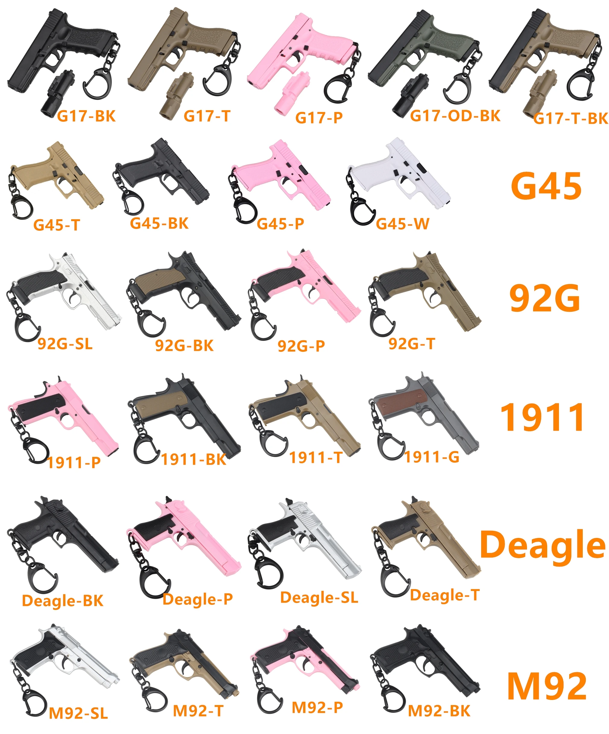 Llavero táctico mini de pistolas G17 1911 M92 multicolor - imagen 5