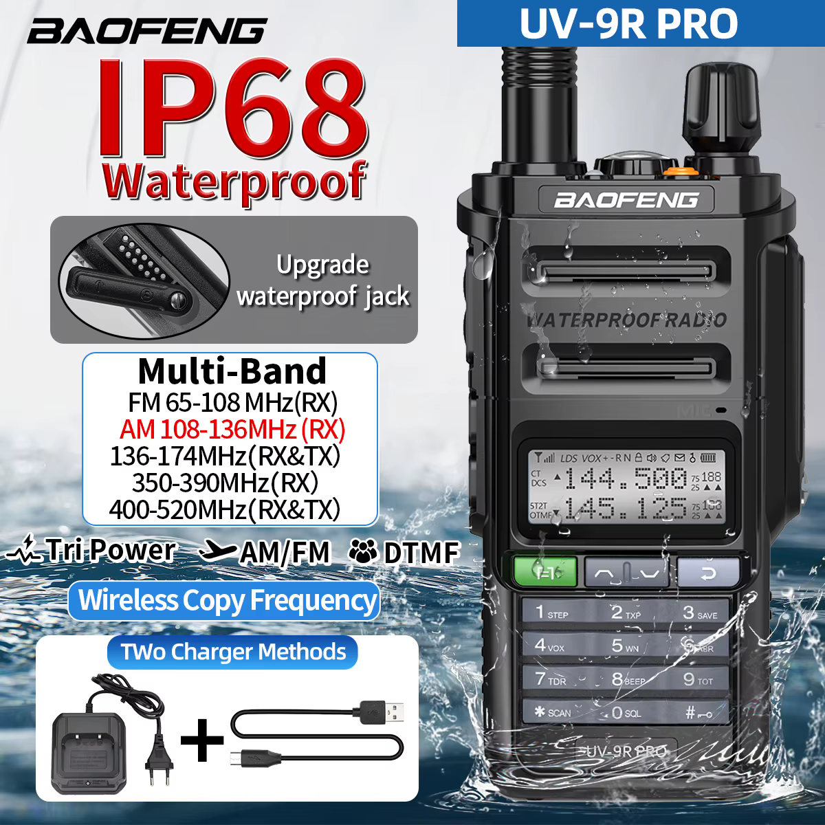 Baofeng UV-9R Pro walkie talkie IP68 impermeable multibanda AM/FM - imagen 4