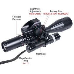 Mira telescópica táctica para airsoft con láser, punto rojo y miras