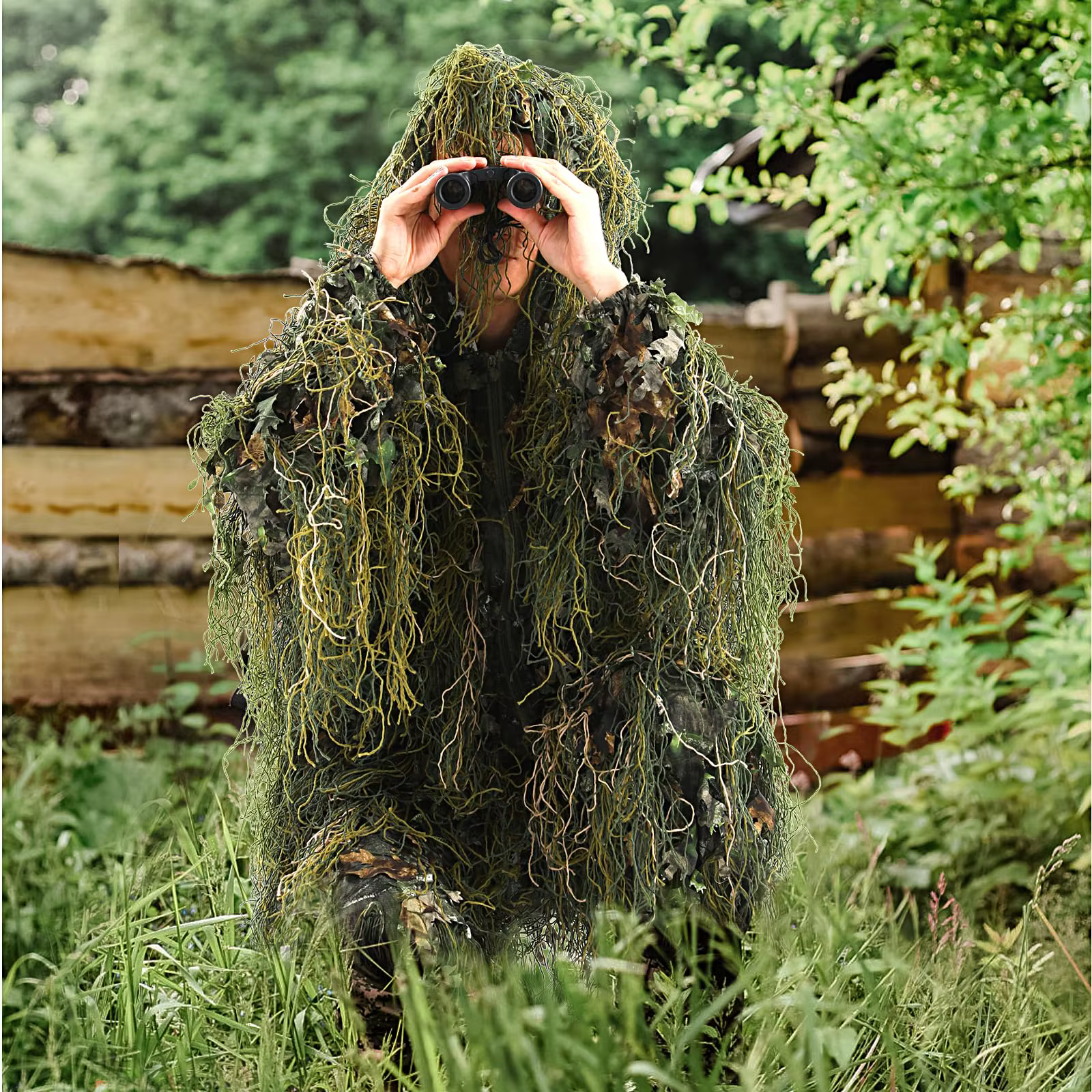 JOAXOR Ghillie traje camuflaje 3D hojas ligero caza táctica juvenil - imagen 2