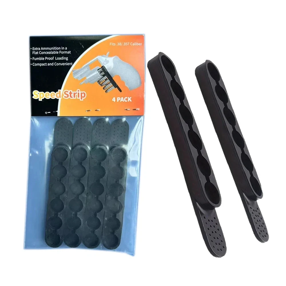 Tira de almacenamiento para revólver .38 y .357 mostrando su diseño compacto