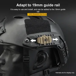 Adaptador montaje riel lateral casco táctico 360° guía rápida