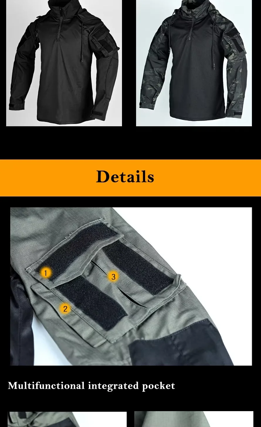 Camisa táctica camuflaje con capucha y cierre frontal para airsoft - imagen 4