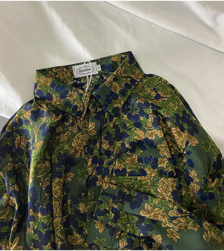 Camisa de manga larga verde oscuro estilo retro campestre - imagen 2