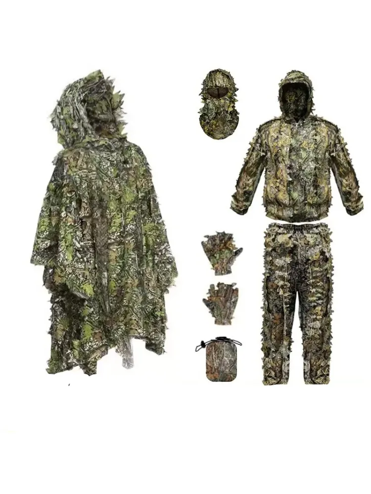Traje ghillie con camuflaje biónico y hojas 3D
