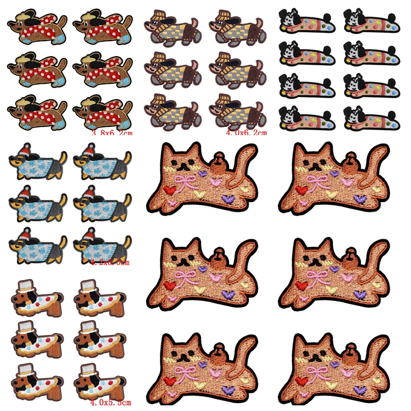 Parches bordados con motivos de dachshund y gato