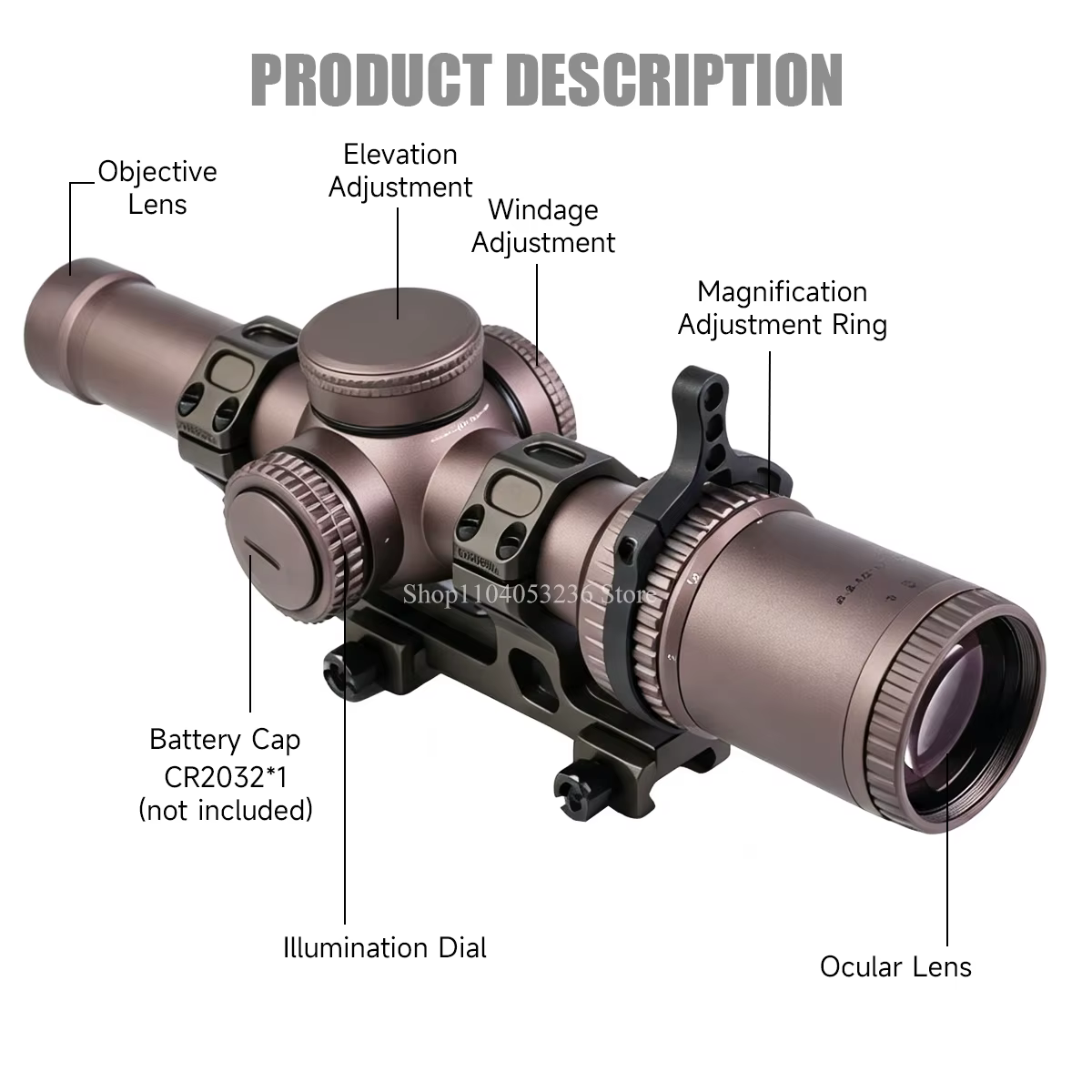 VT Tactical mira telescópica antivibración retícula roja iluminada - imagen 4