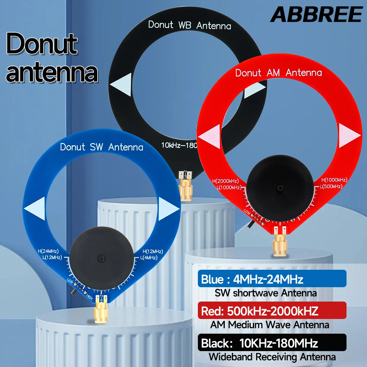Antena donut banda ancha HF VHF para recepción de onda corta