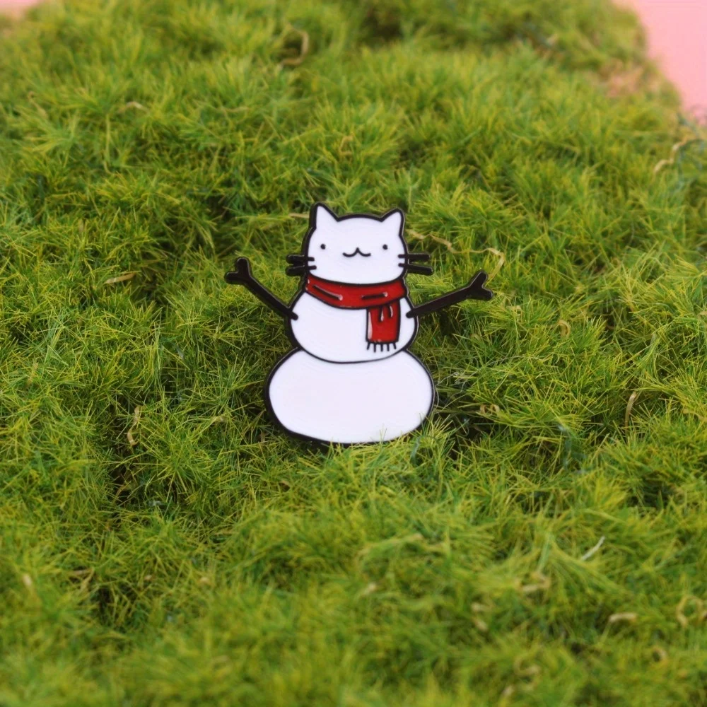 Pin esmaltado gato muñeco de nieve broche invierno rojo - imagen 2