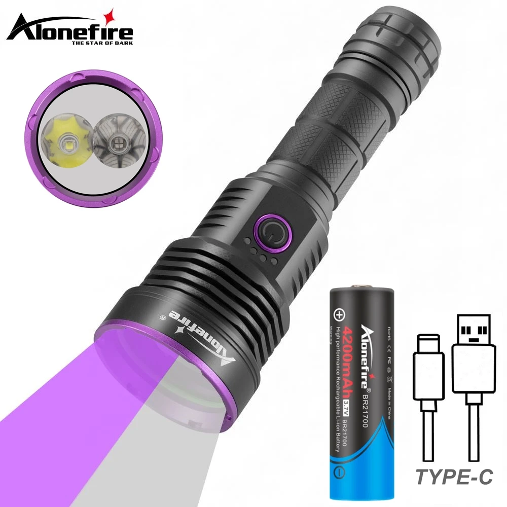Linterna táctica UV luz blanca recargable USB para exteriores - imagen 2