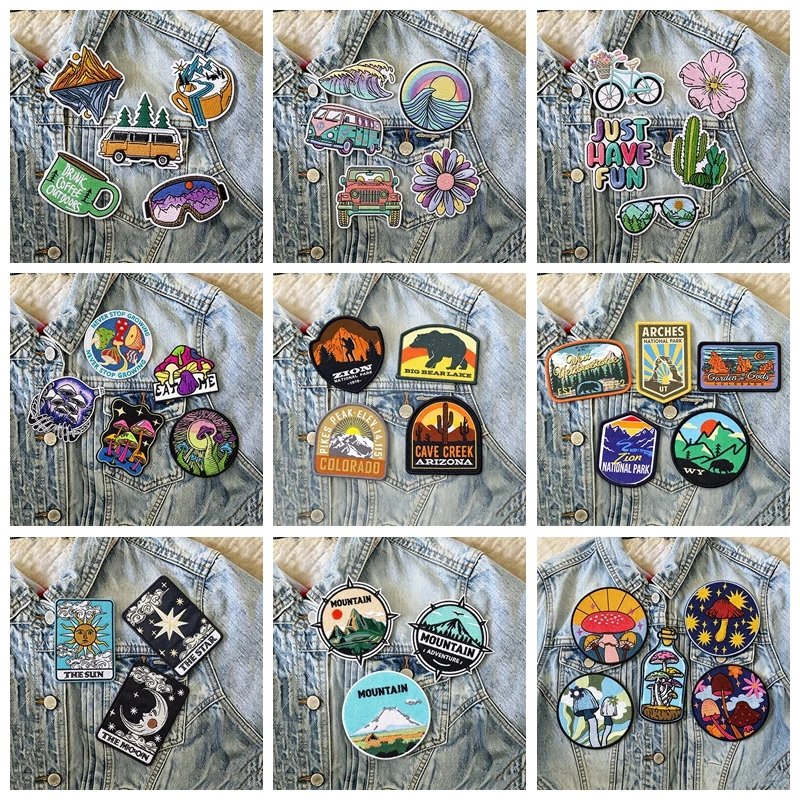 Parches termoadhesivos montaña bordados estilo tarot para ropa exterior - imagen 4