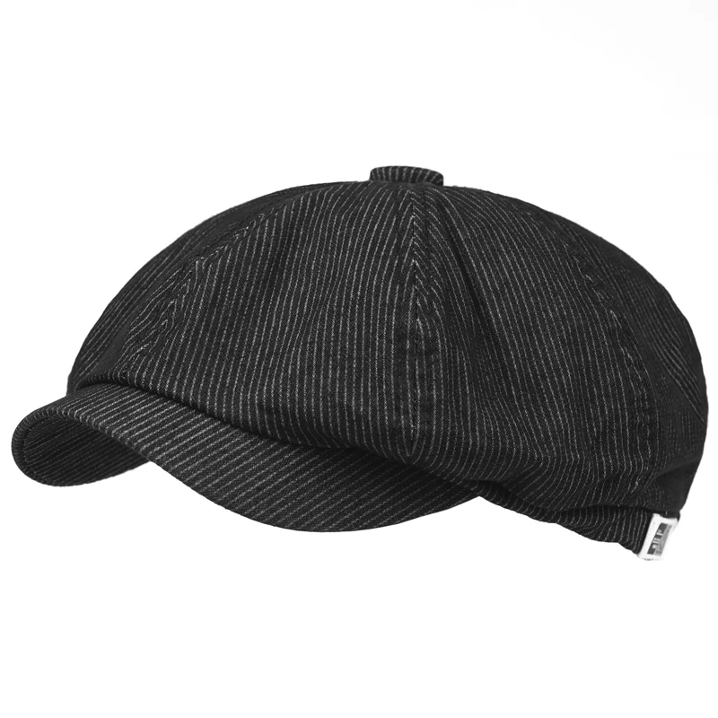 Gorra Gatsby rayada vintage con visera y silueta octogonal