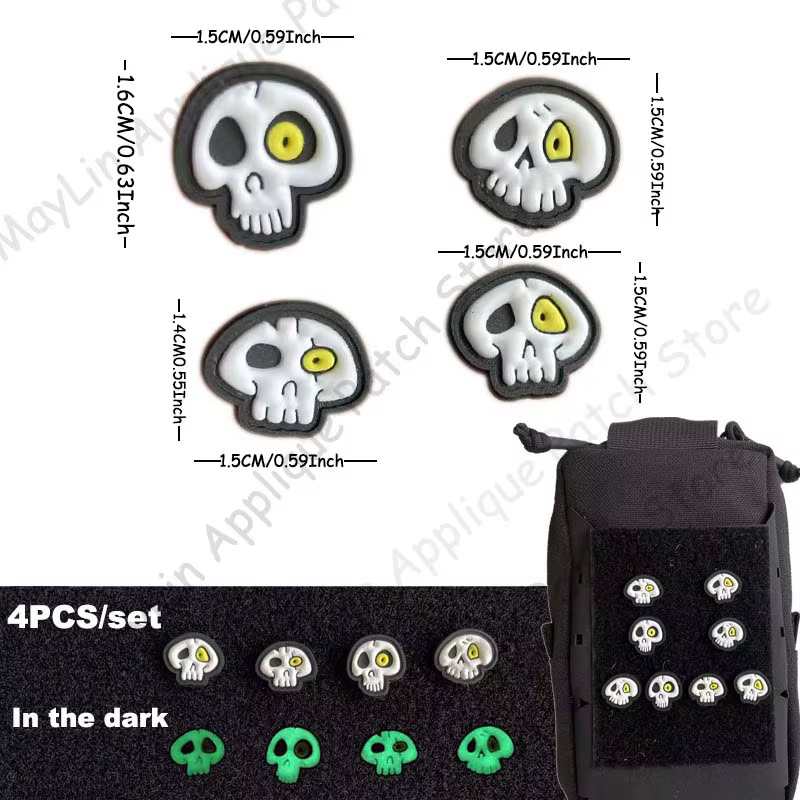 Parches luminosos PVC calavera con cierre gancho bucle para mochila