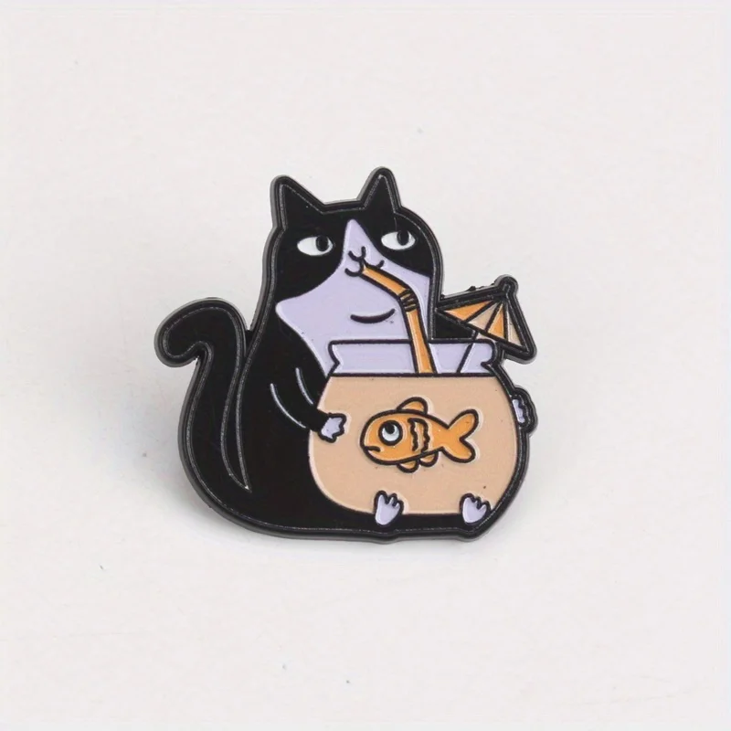 Pin esmaltado gato con pecera, insignia para chaquetas y mochilas - imagen 2