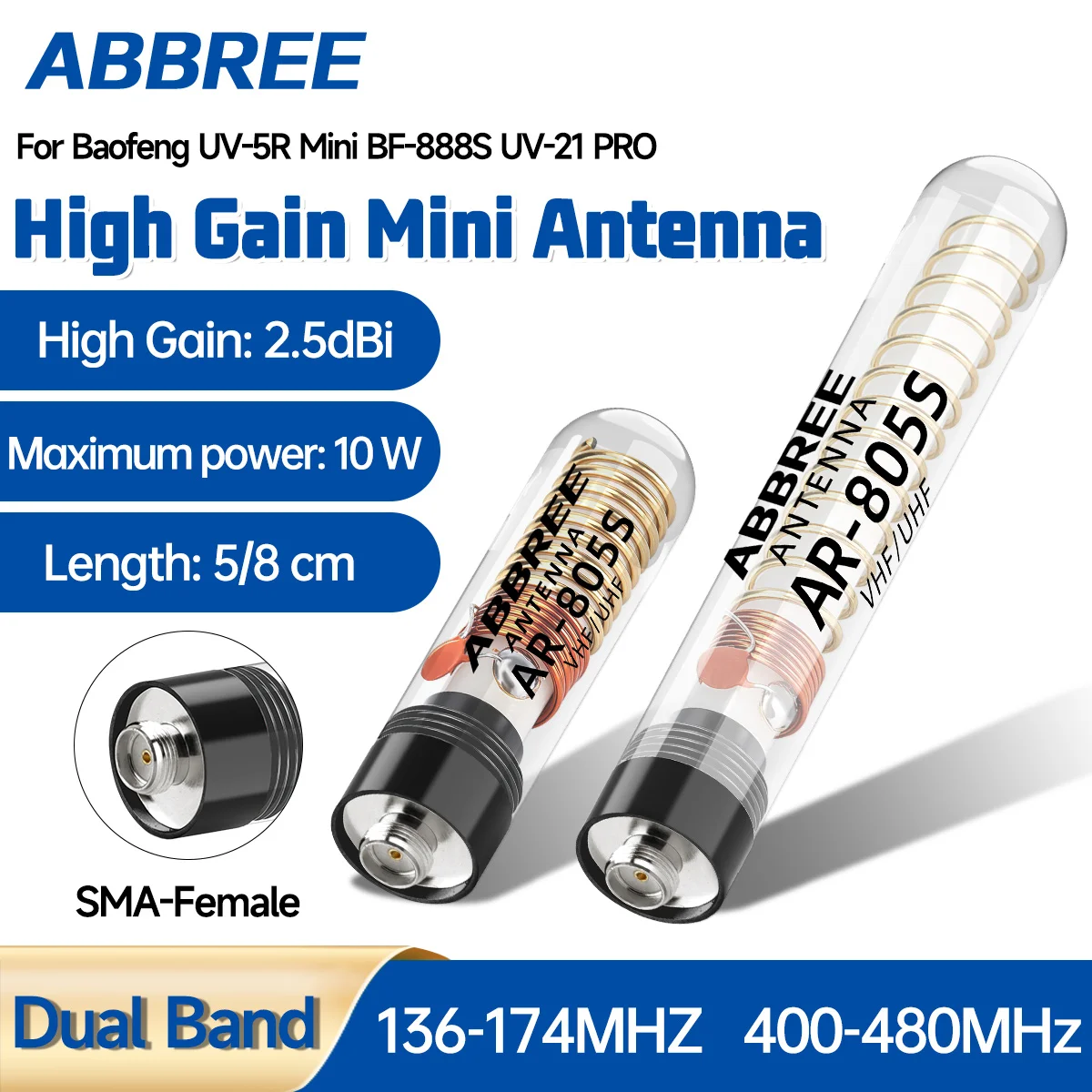 Antena Dual Band ABBREE AR-805S Alta Ganancia SMA f Baofeng - imagen 2