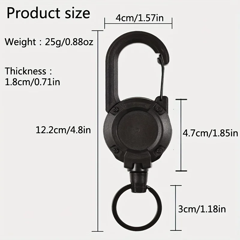 Soporte retráctil extensible para llaveros con mosquetón y clip