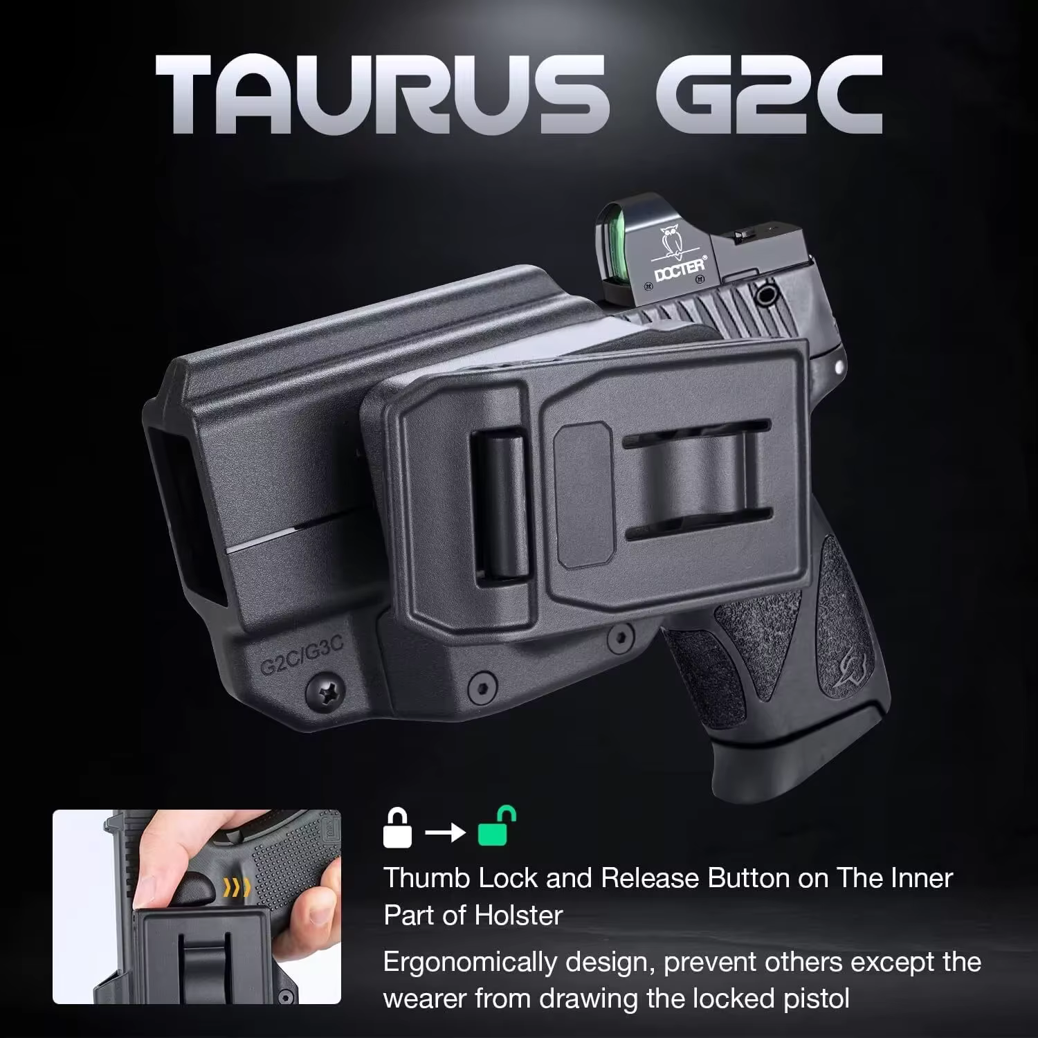 Funda OWB Taurus G2C/G3C PT111 G2/PT140 liberación de pulgar - imagen 3