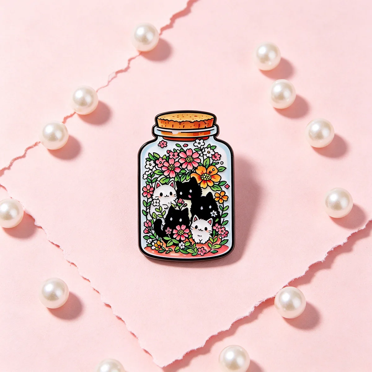 Pin esmalte gato floral de metal – para mochilas y sombreros - imagen 4