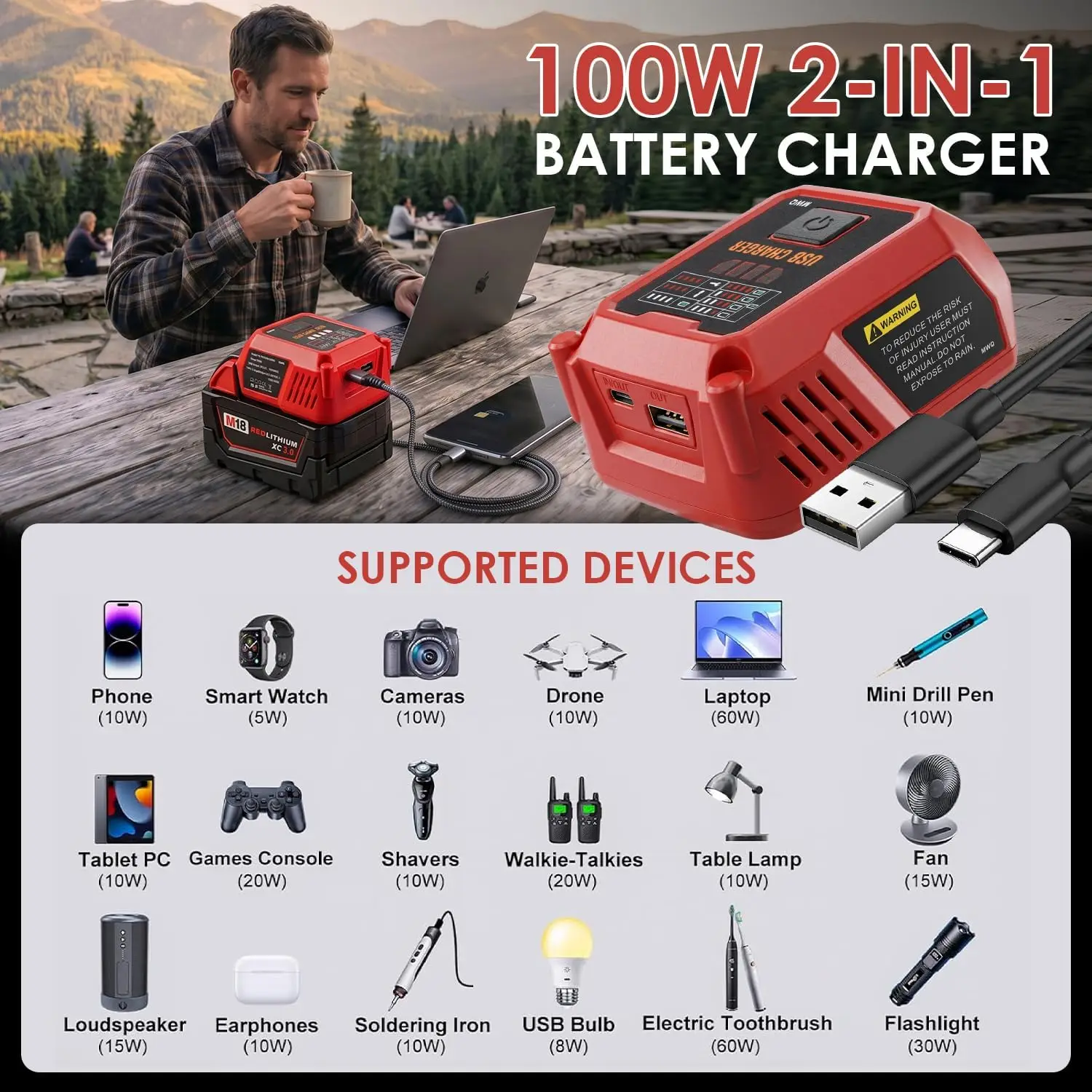 Estación de carga USB-C para baterías Makita, DeWalt y Milwaukee - imagen 2