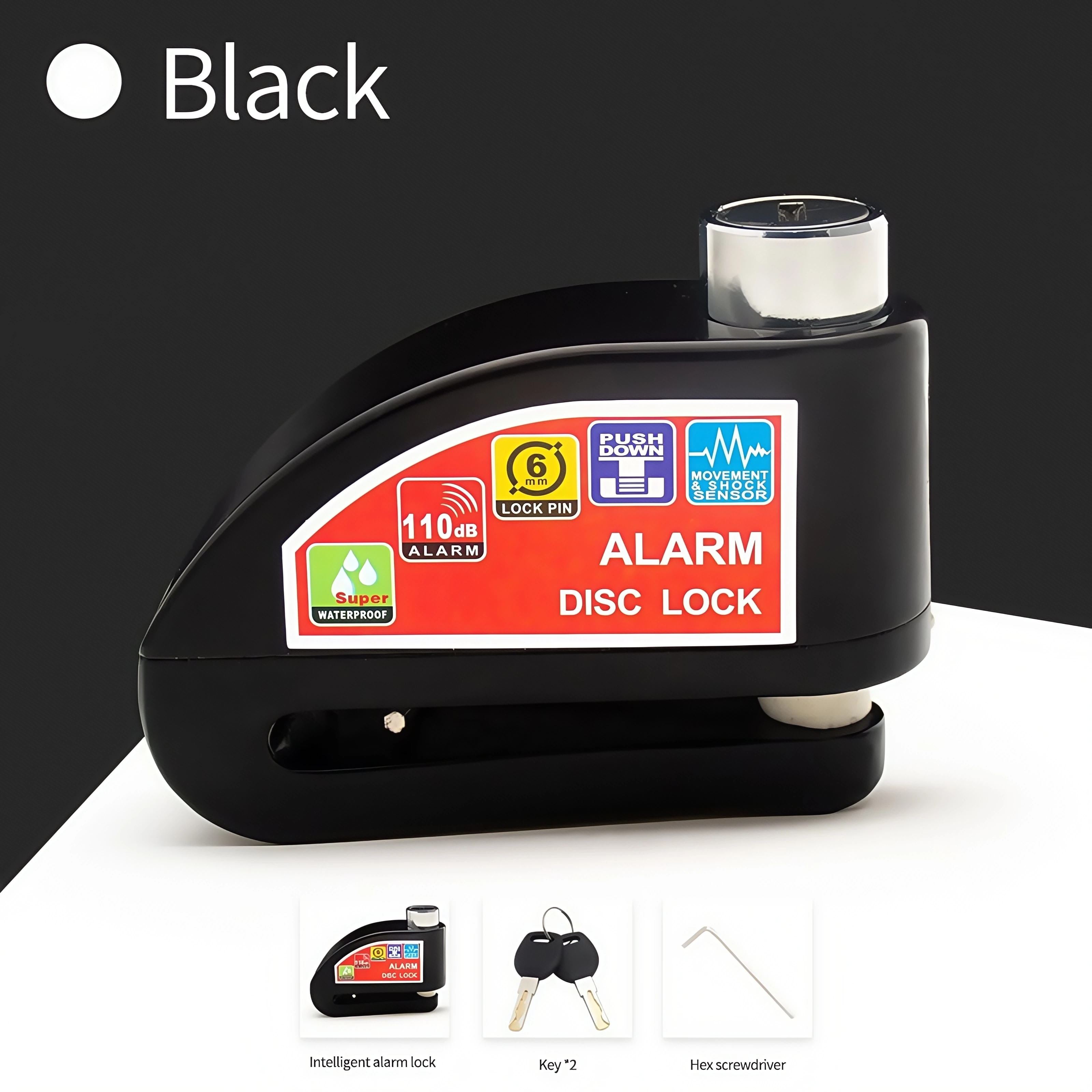 Cerradura de alarma de freno de disco para moto vista lateral