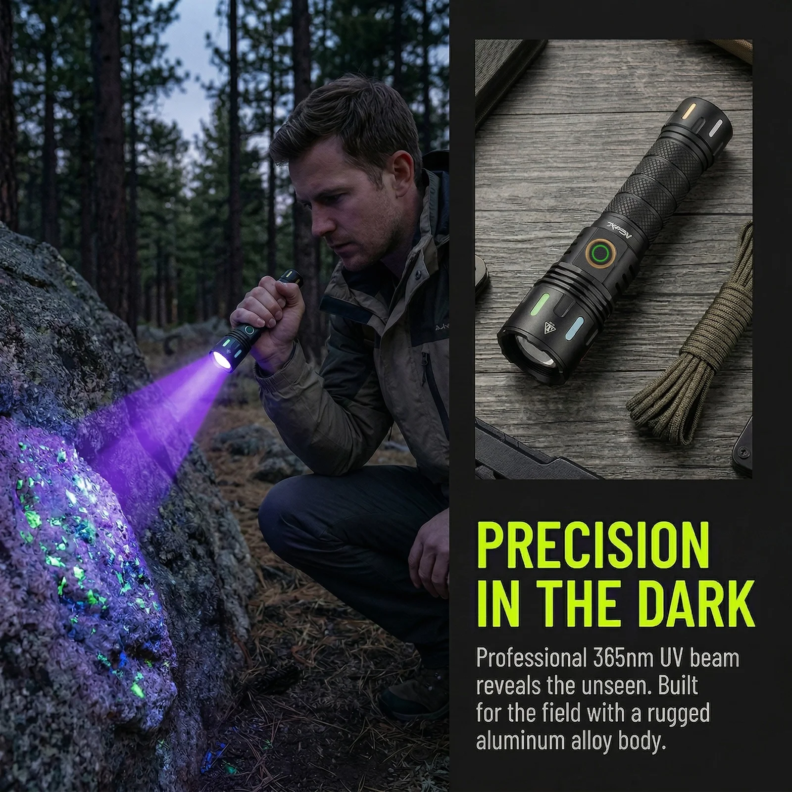 Alonefire Linterna UV recargable con zoom, luz negra para manchas - imagen 3