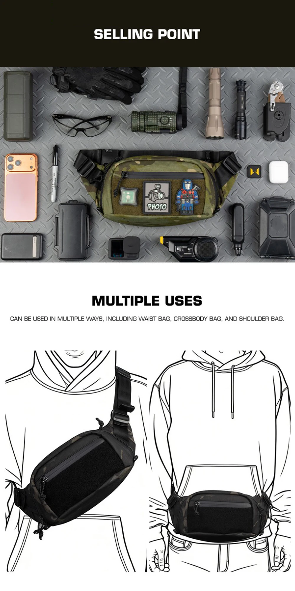 Detalle de costuras y cremallera Tactical Bag