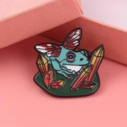 Pin táctico fantasía rana azul alas carmesí con lluvia de brillo