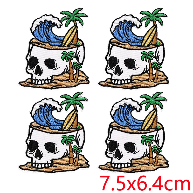 Parche termoadhesivo bordado calavera de playa con ola fresca - imagen 5