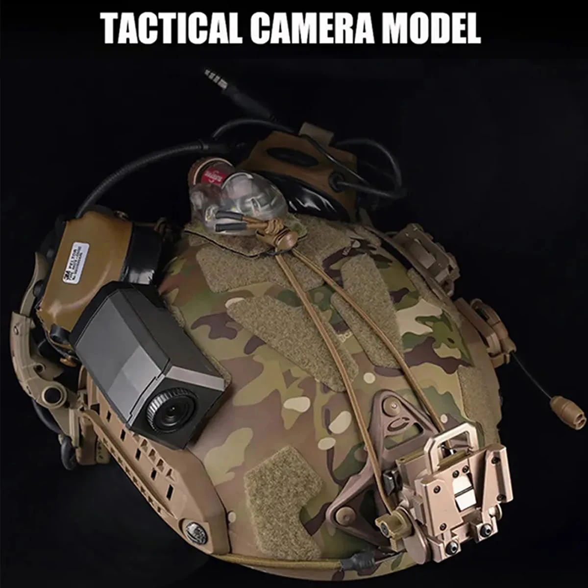 Modelo de cámara táctica para casco, estética negra