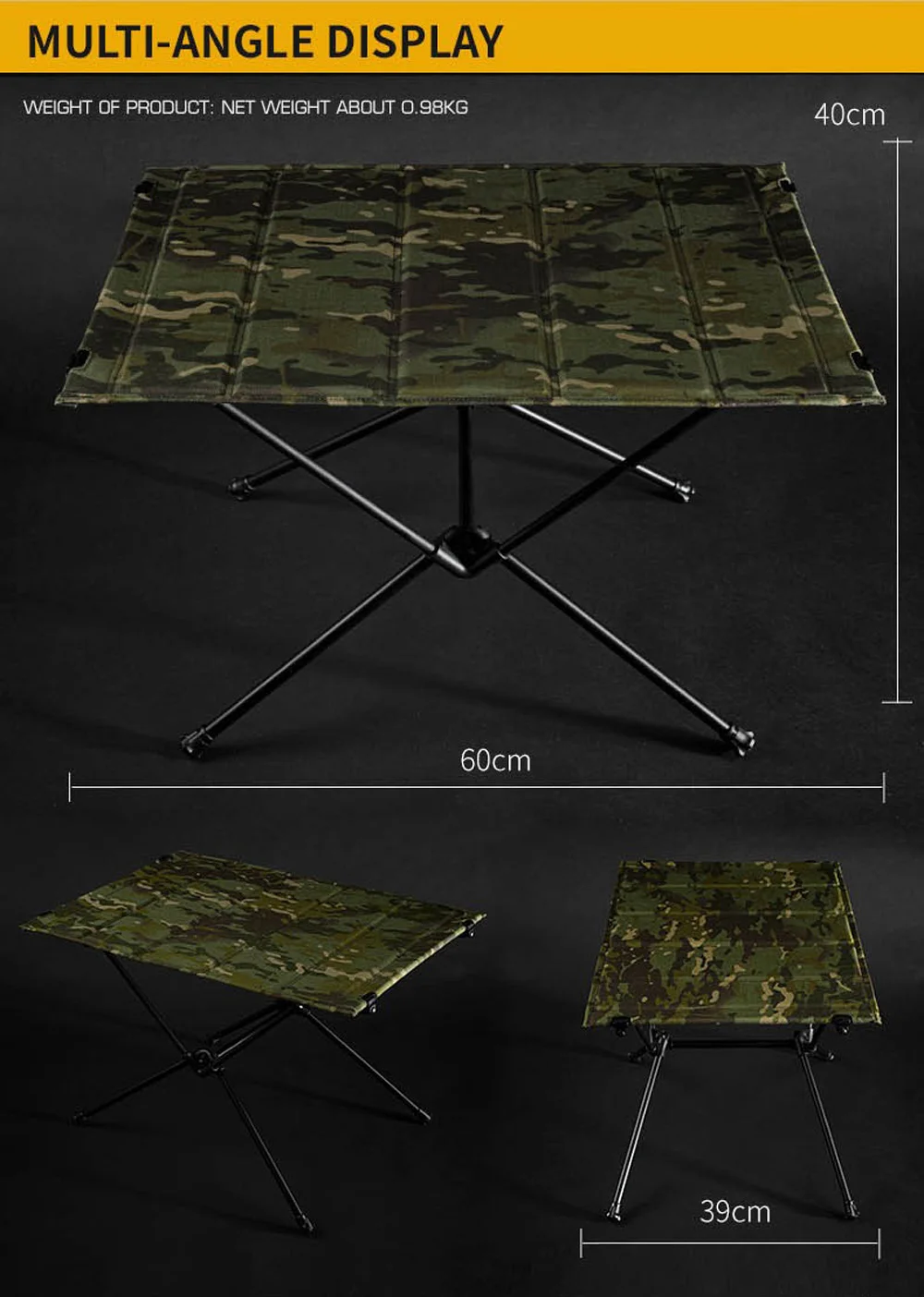 Mesa táctica en uso durante camping o picnic