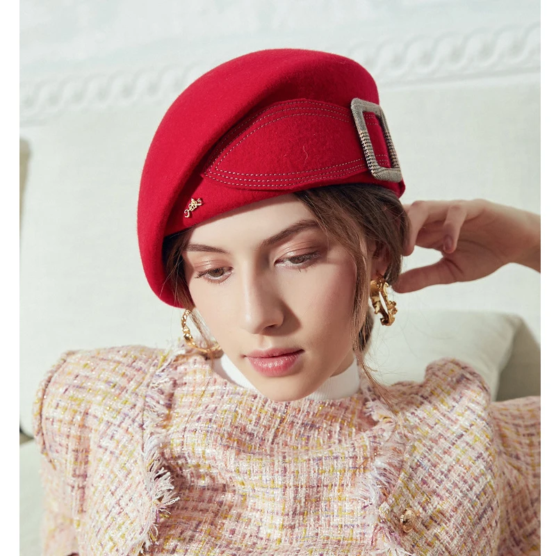 Boina de lana para mujer de estilo británico retro