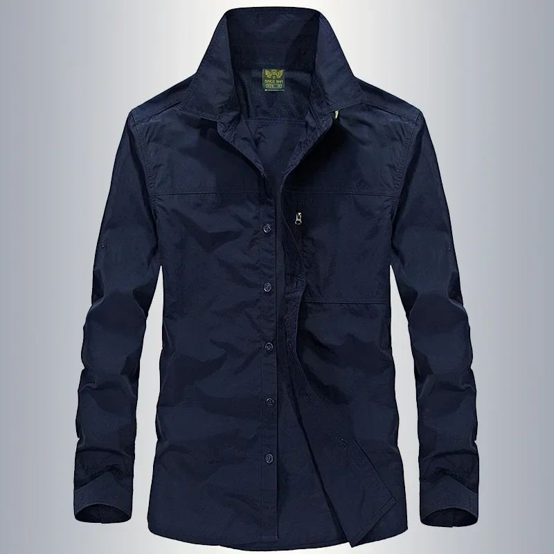 Camisa militar hombre algodón primavera manga larga lisa bolsillos - imagen 3