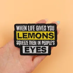 Parche bordado LEMONS – cita sarcástica para ropa planchar o coser