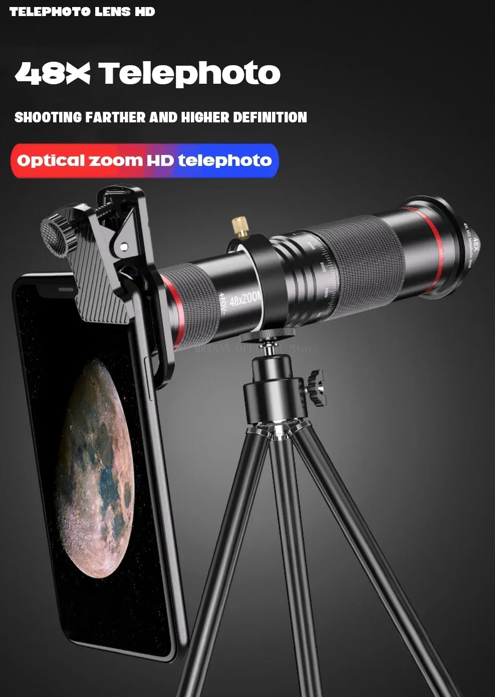 Lente monocular metálica con zoom para móvil
