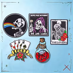 Parche termoadhesivo bordado hongo y calavera punk rock para ropa