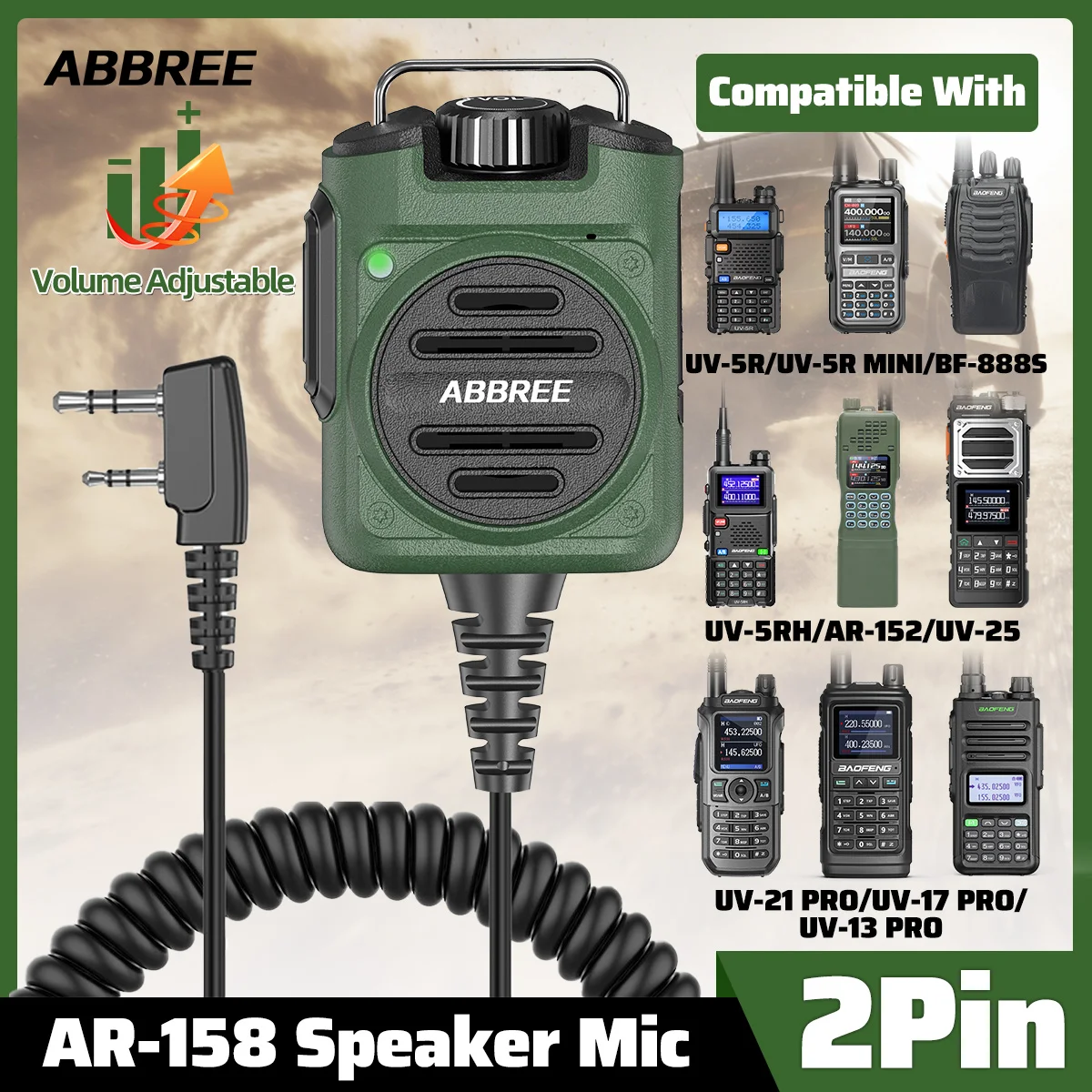ABBREE AR-158 micrófono altavoz recargable PTT con control volumen