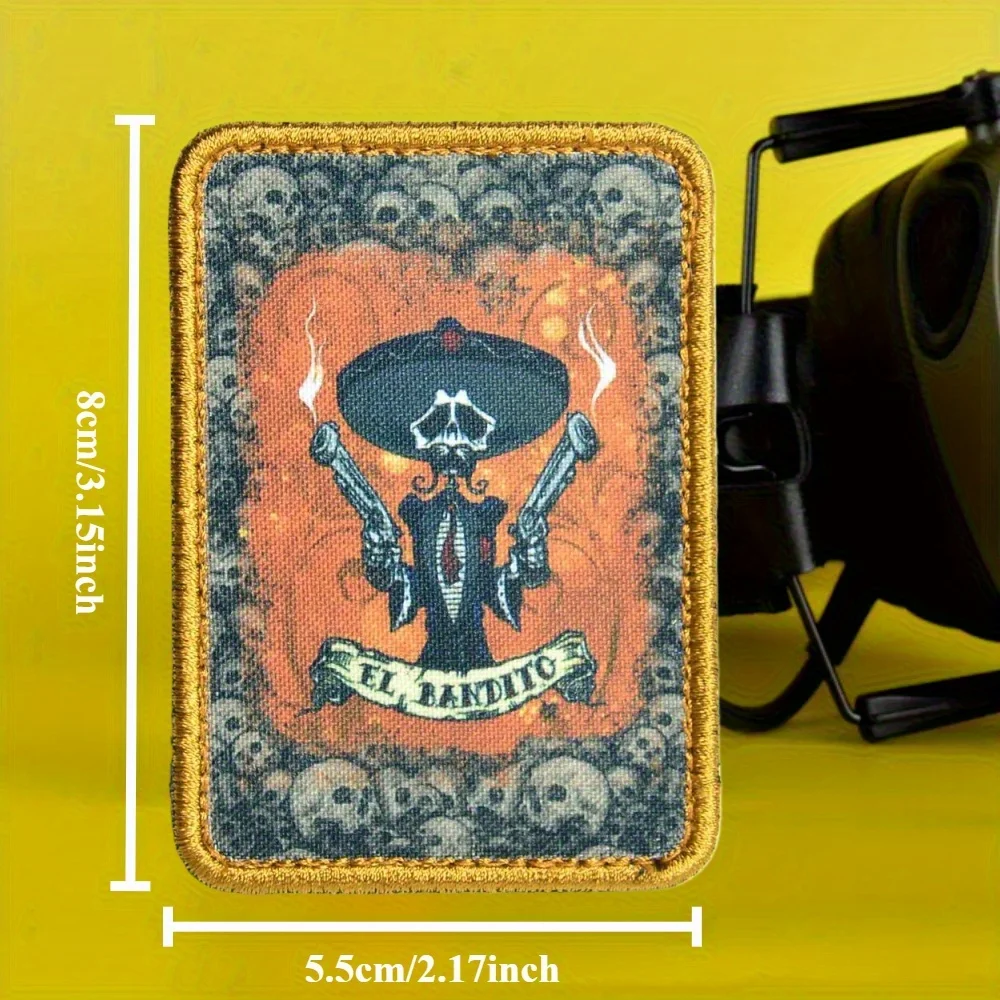 Parche táctico calavera El Bandito con velcro para mochila y brazalete - imagen 4