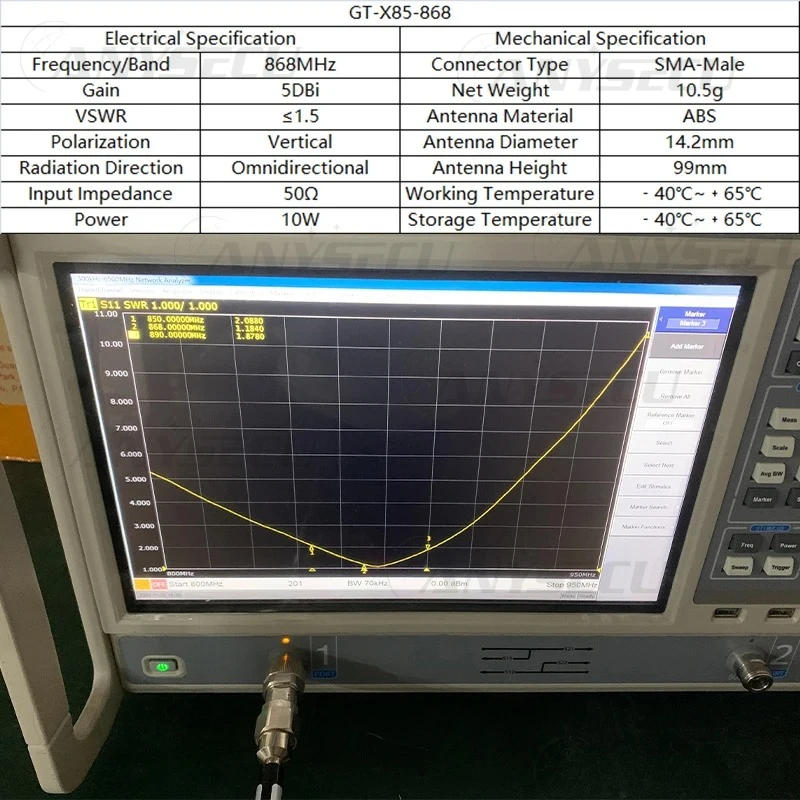 Anysecu Antena flexible LoRaWAN 868/915 MHz SMA macho 5 dBi - imagen 2