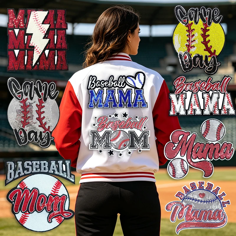 Parche termoadhesivo lentejuelas mamá béisbol para chaquetas - imagen 5