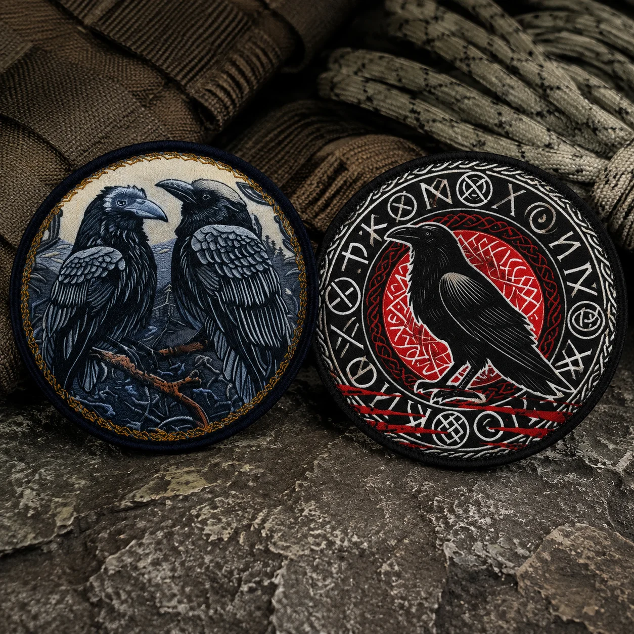 Parche táctico Cuervo Vikingo con runas nórdicas de velcro